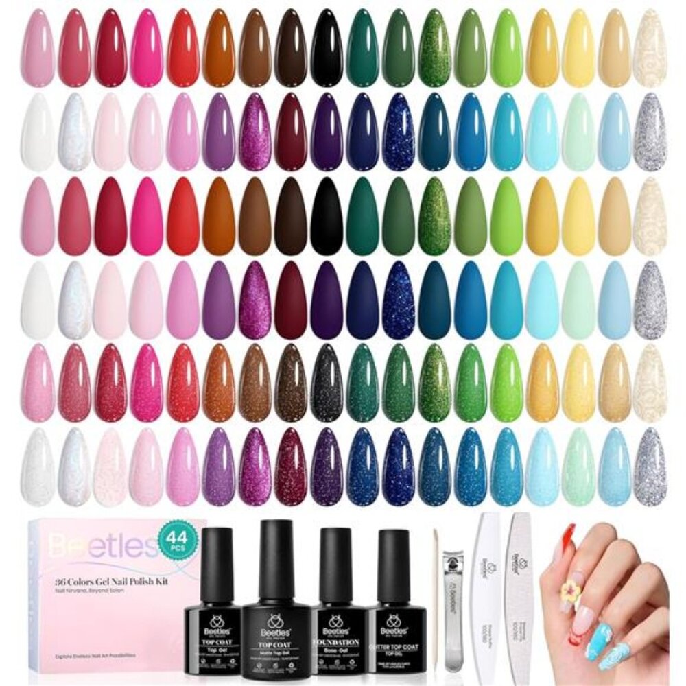 Gel Nail Polish Set, 44 PCS Red Brown Green Yellow Spring Summer Gel